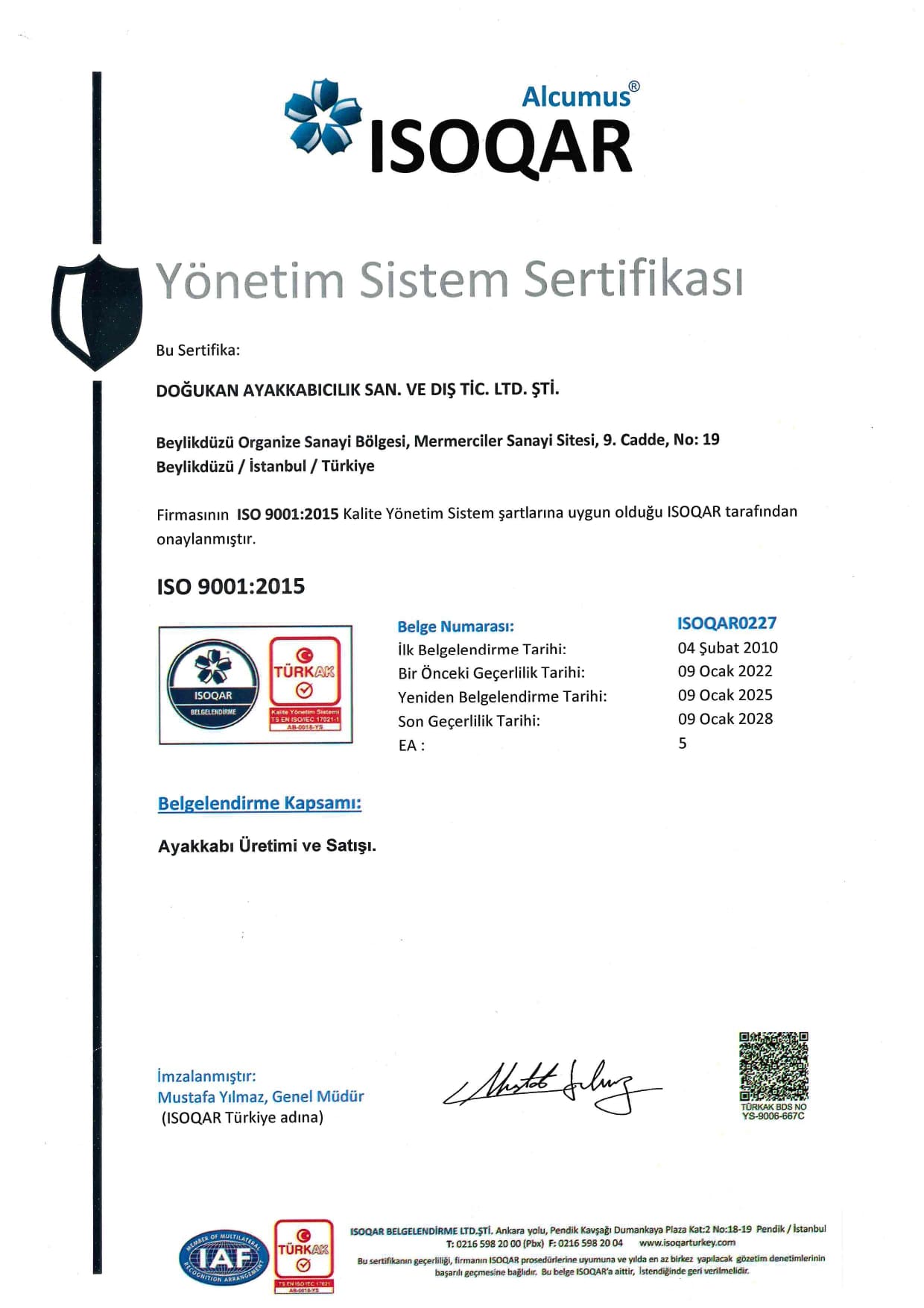 İSO 9001 YÖNETİM SİSTEM SERTİFİKASI